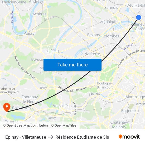 Épinay - Villetaneuse to Résidence Étudiante de 3is map