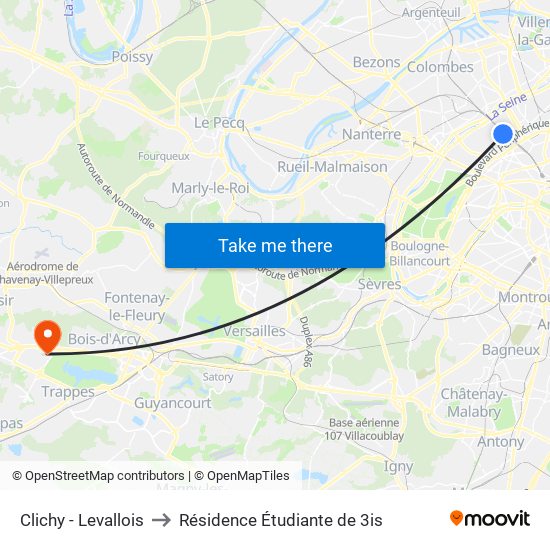 Clichy - Levallois to Résidence Étudiante de 3is map