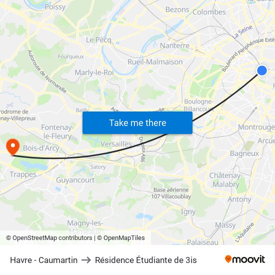 Havre - Caumartin to Résidence Étudiante de 3is map