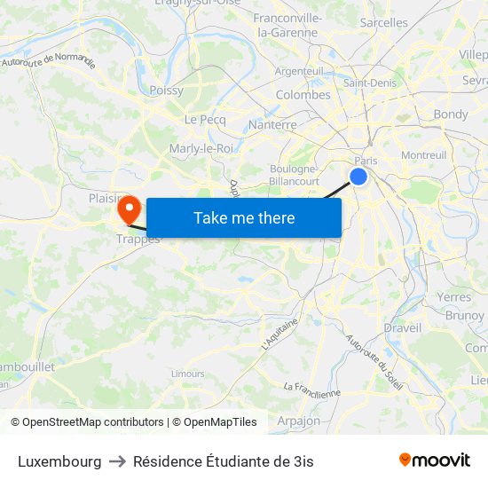 Luxembourg to Résidence Étudiante de 3is map