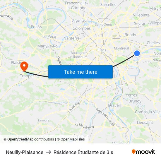 Neuilly-Plaisance to Résidence Étudiante de 3is map