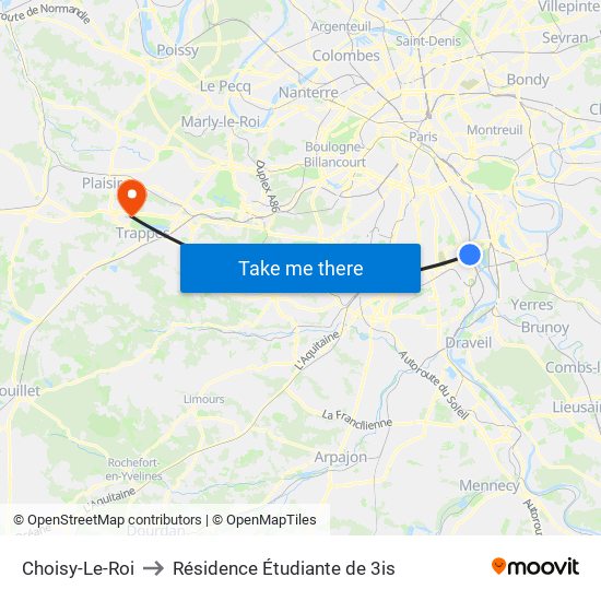 Choisy-Le-Roi to Résidence Étudiante de 3is map