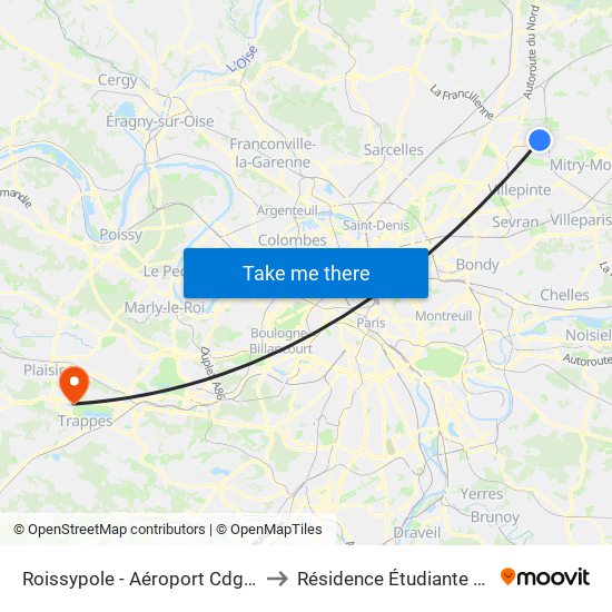 Roissypole - Aéroport Cdg1 (D3) to Résidence Étudiante de 3is map