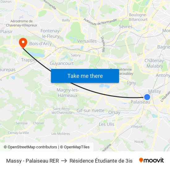 Massy - Palaiseau RER to Résidence Étudiante de 3is map