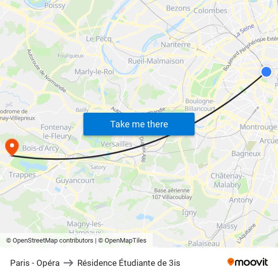 Paris - Opéra to Résidence Étudiante de 3is map