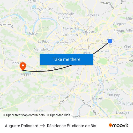 Auguste Polissard to Résidence Étudiante de 3is map
