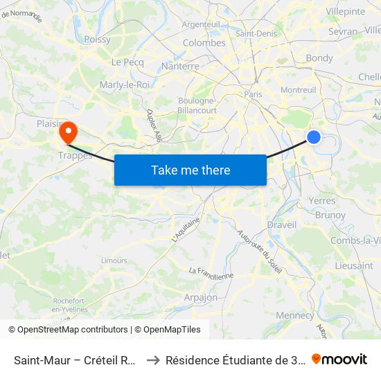 Saint-Maur – Créteil RER to Résidence Étudiante de 3is map