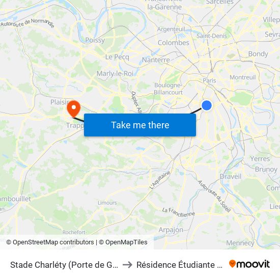 Stade Charléty (Porte de Gentilly) to Résidence Étudiante de 3is map