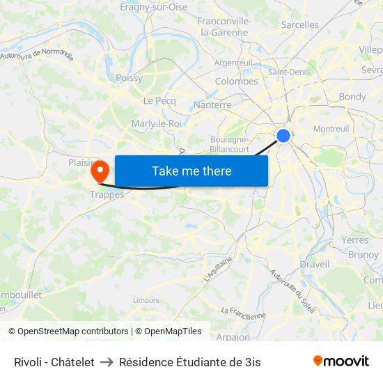 Rivoli - Châtelet to Résidence Étudiante de 3is map