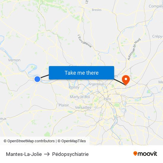 Mantes-La-Jolie to Pédopsychiatrie map