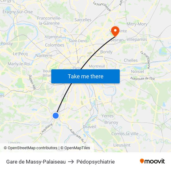 Gare de Massy-Palaiseau to Pédopsychiatrie map