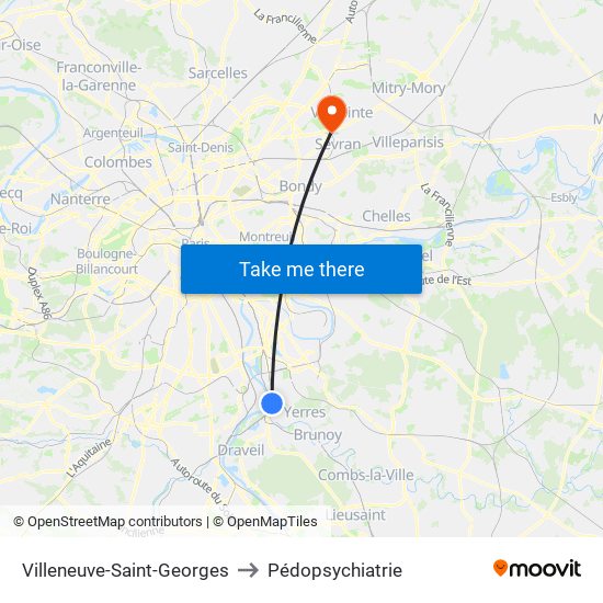 Villeneuve-Saint-Georges to Pédopsychiatrie map