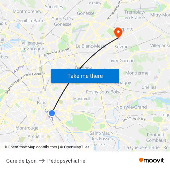 Gare de Lyon to Pédopsychiatrie map