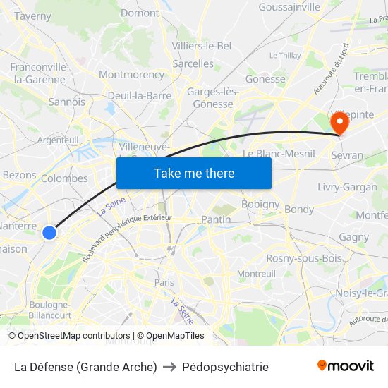 La Défense (Grande Arche) to Pédopsychiatrie map