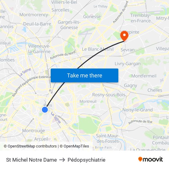 St Michel Notre Dame to Pédopsychiatrie map
