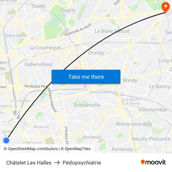 Châtelet Les Halles to Pédopsychiatrie map