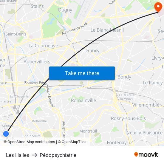 Les Halles to Pédopsychiatrie map