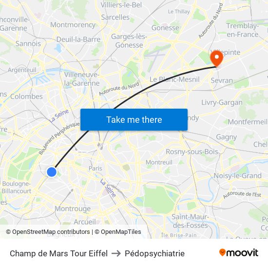 Champ de Mars Tour Eiffel to Pédopsychiatrie map