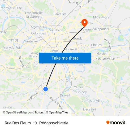 Rue Des Fleurs to Pédopsychiatrie map