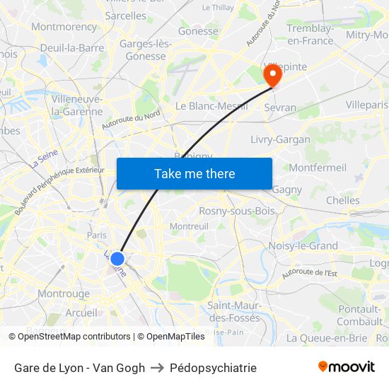 Gare de Lyon - Van Gogh to Pédopsychiatrie map