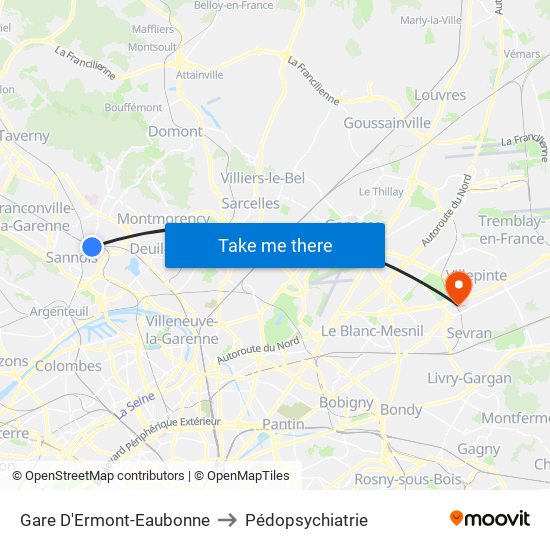 Gare D'Ermont-Eaubonne to Pédopsychiatrie map