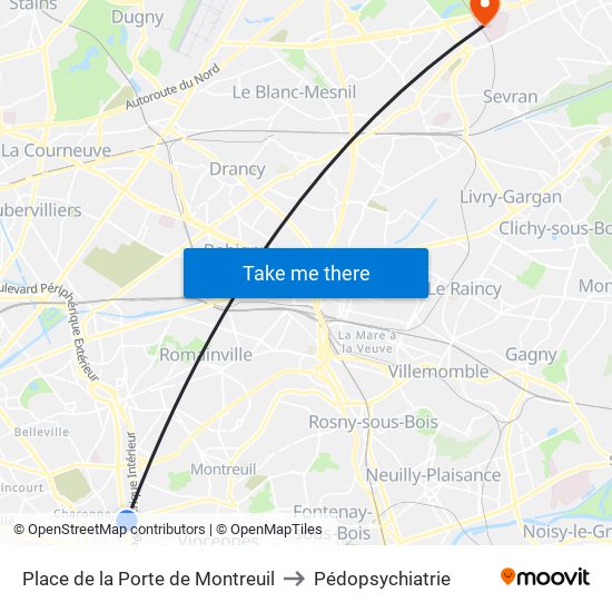 Place de la Porte de Montreuil to Pédopsychiatrie map