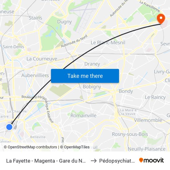 La Fayette - Magenta - Gare du Nord to Pédopsychiatrie map