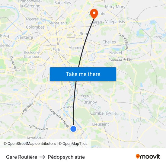 Gare Routière to Pédopsychiatrie map