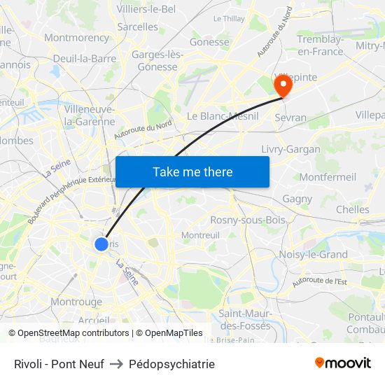 Rivoli - Pont Neuf to Pédopsychiatrie map