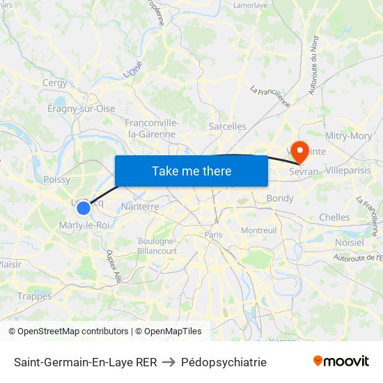 Saint-Germain-En-Laye RER to Pédopsychiatrie map