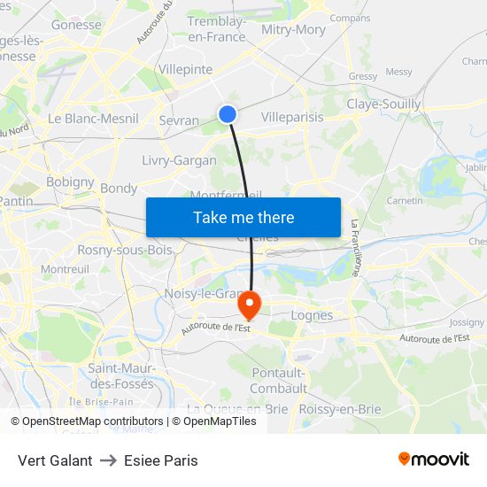 Vert Galant to Esiee Paris map