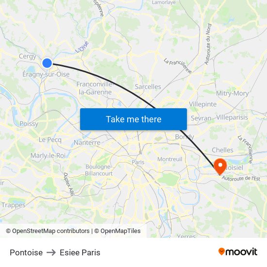 Pontoise to Esiee Paris map