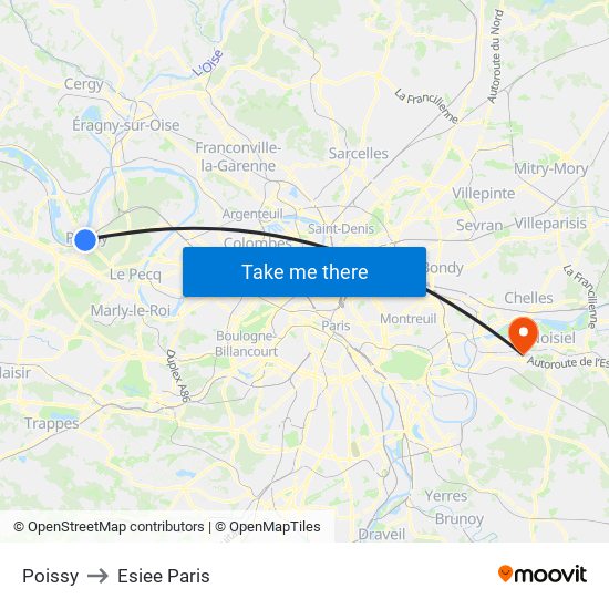 Poissy to Esiee Paris map