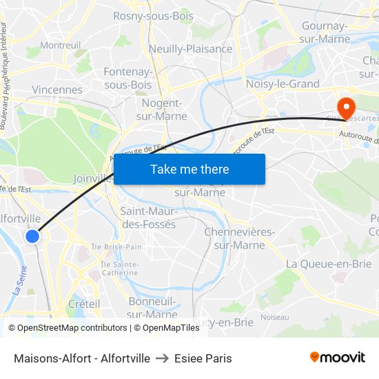 Maisons-Alfort - Alfortville to Esiee Paris map