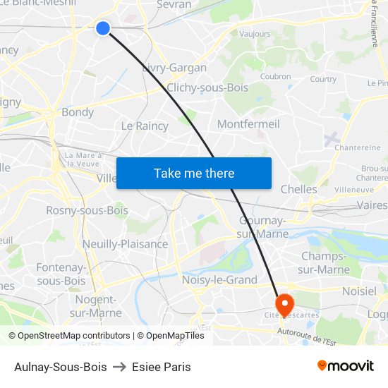 Aulnay-Sous-Bois to Esiee Paris map
