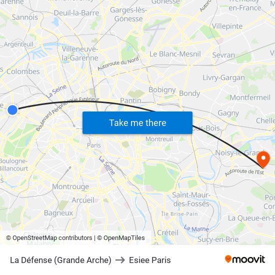 La Défense (Grande Arche) to Esiee Paris map