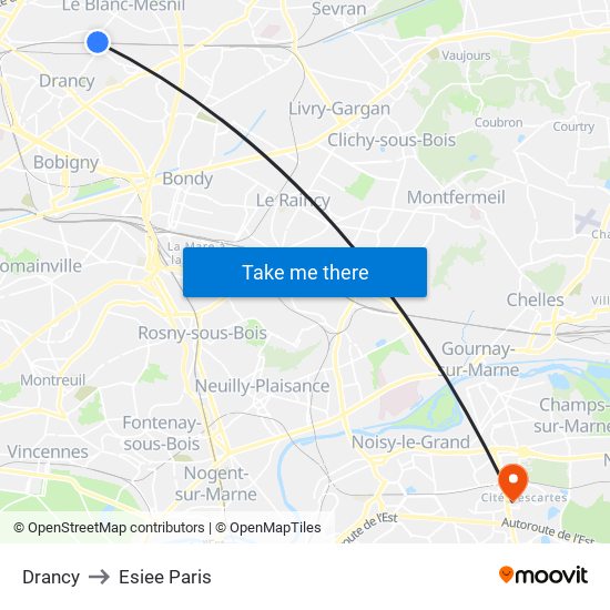 Drancy to Esiee Paris map