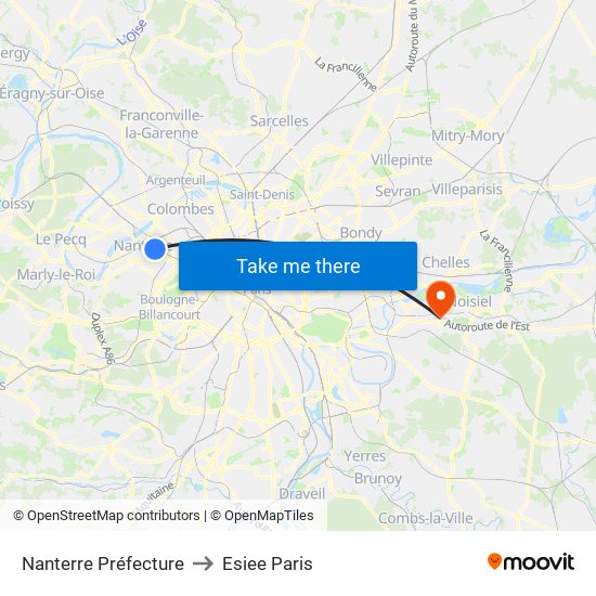Nanterre Préfecture to Esiee Paris map
