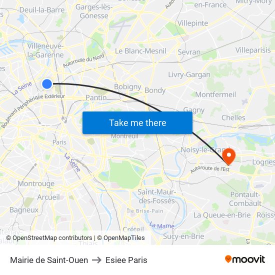 Mairie de Saint-Ouen to Esiee Paris map