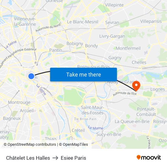 Châtelet Les Halles to Esiee Paris map