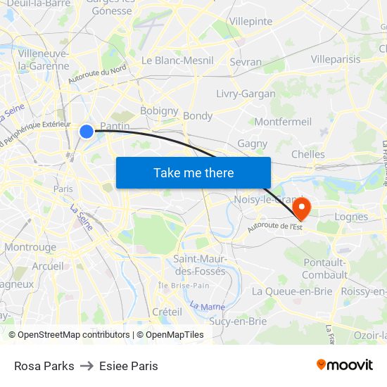 Rosa Parks to Esiee Paris map