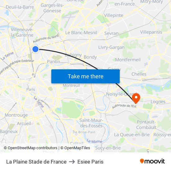 La Plaine Stade de France to Esiee Paris map