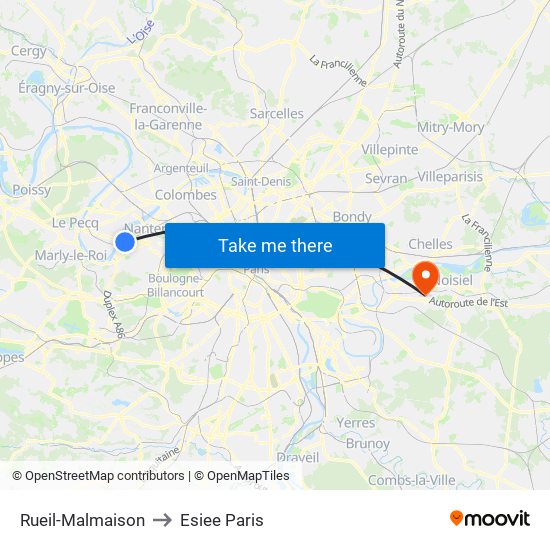 Rueil-Malmaison to Esiee Paris map