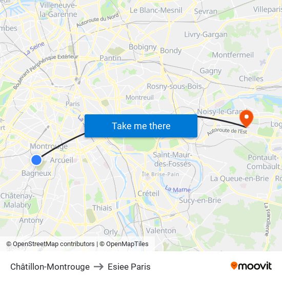 Châtillon-Montrouge to Esiee Paris map