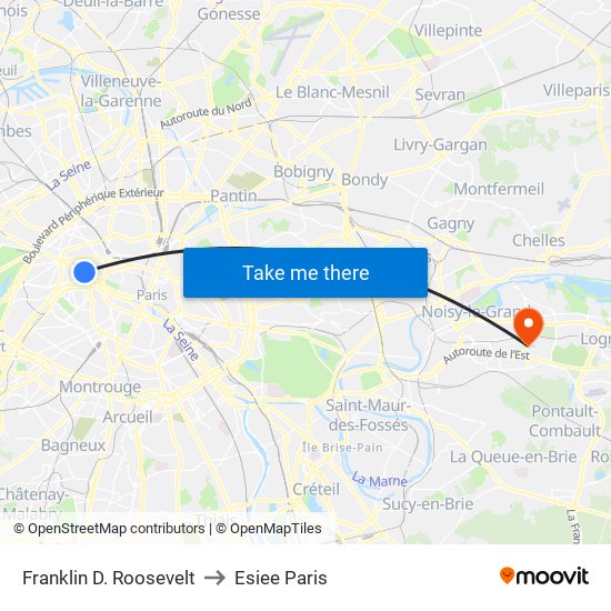 Franklin D. Roosevelt to Esiee Paris map