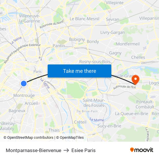 Montparnasse-Bienvenue to Esiee Paris map