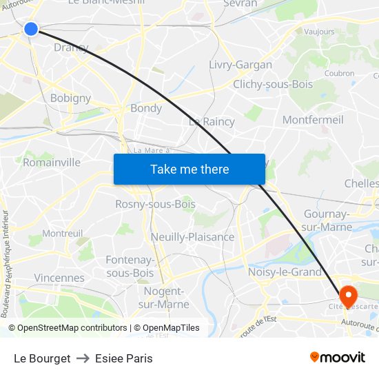 Le Bourget to Esiee Paris map