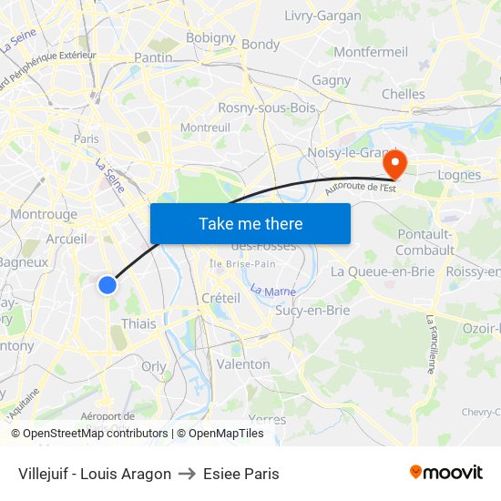 Villejuif - Louis Aragon to Esiee Paris map