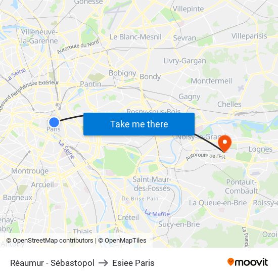 Réaumur - Sébastopol to Esiee Paris map