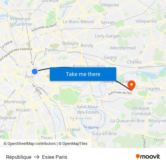 République to Esiee Paris map